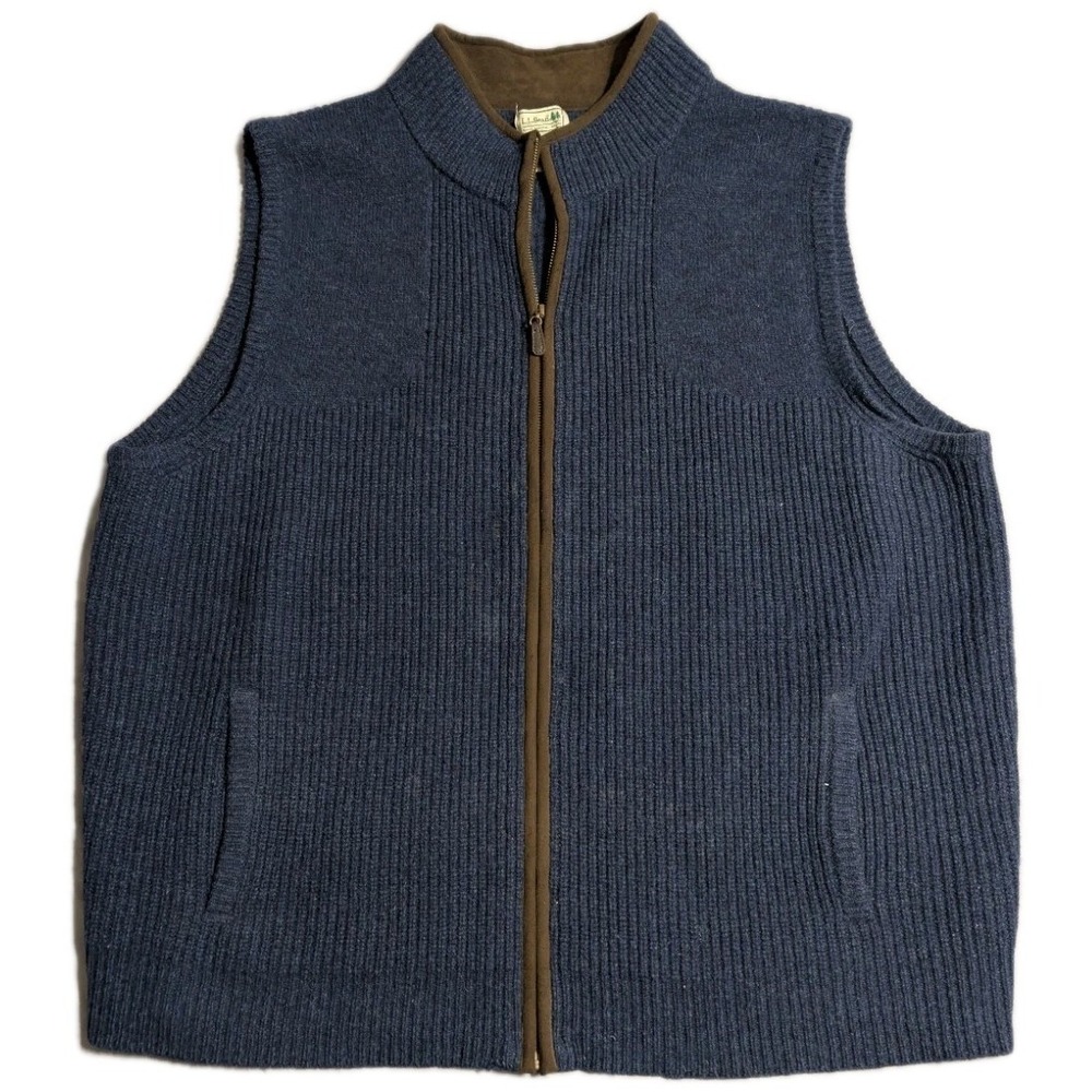 LL Bean Waterfowl Sweater Vest Mens XXL Blue Merino Lambs Wool Full Zip Outdoor